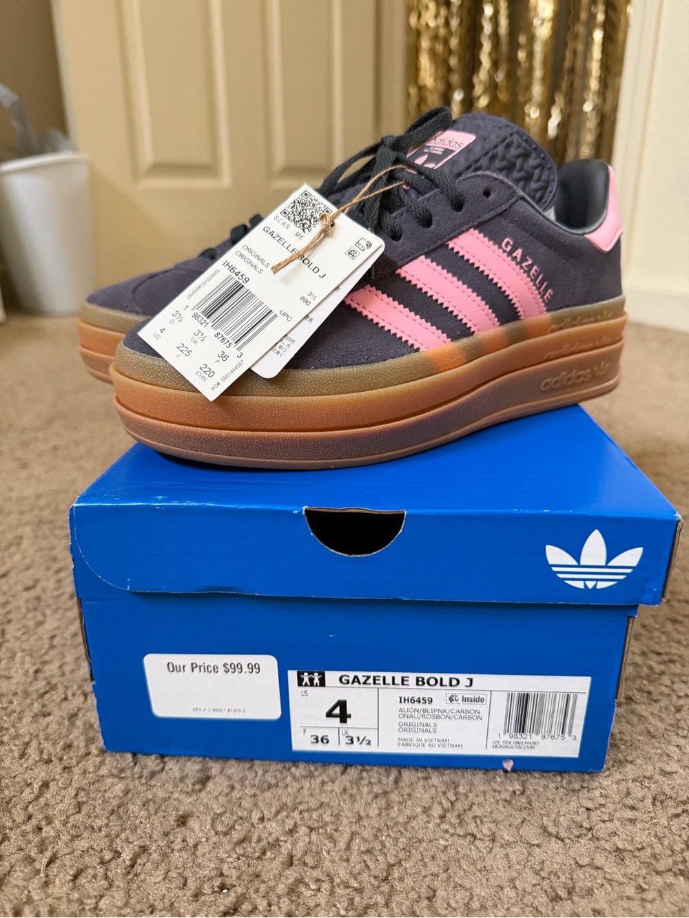 adidas Gazelle Bold J Platform Sneaker - Pink & Gray with Gum Sole
